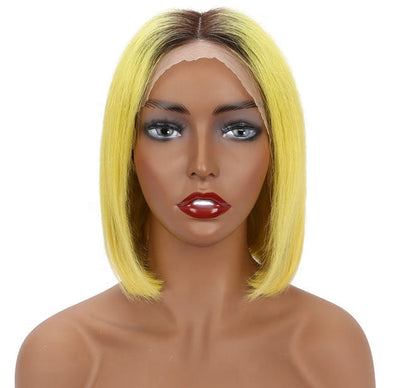 Angie Queen T1b/Yellow Straight Middle Part Frontal Lace Bob Wig
