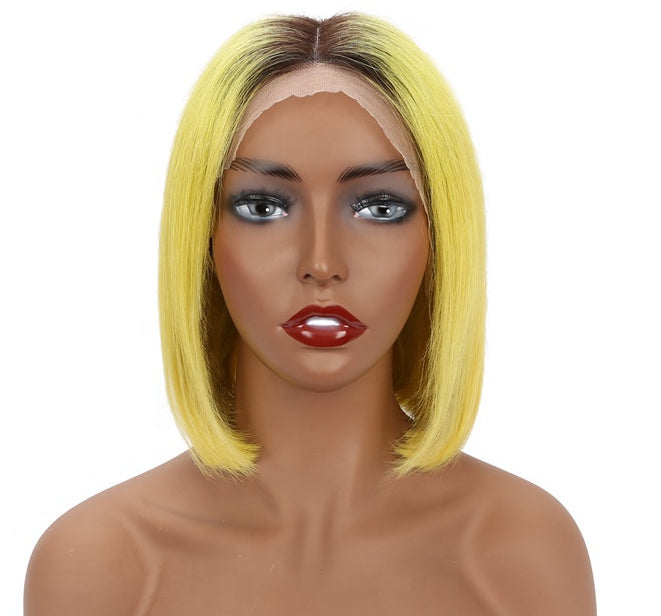Angie Queen T1b/Yellow Straight Middle Part Frontal Lace Bob Wig