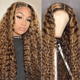 AngieQueen Glueless Breathable Wigs 5x5 Lace Wig  Deep Wave 4/27 Color Human Hair Air Wigs