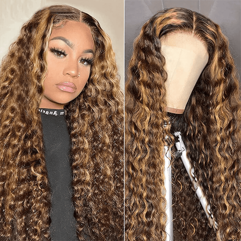 AngieQueen Glueless Breathable Wigs 5x5 Lace Wig  Deep Wave 4/27 Color Human Hair Air Wigs
