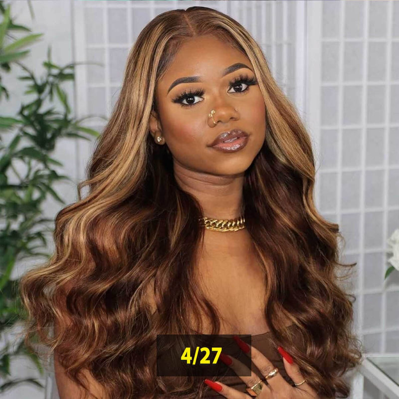 AngieQueen Glueless Breathable Wigs 5x5 Lace Wig  Body Wave 4/27 Color Human Hair Air Wigs