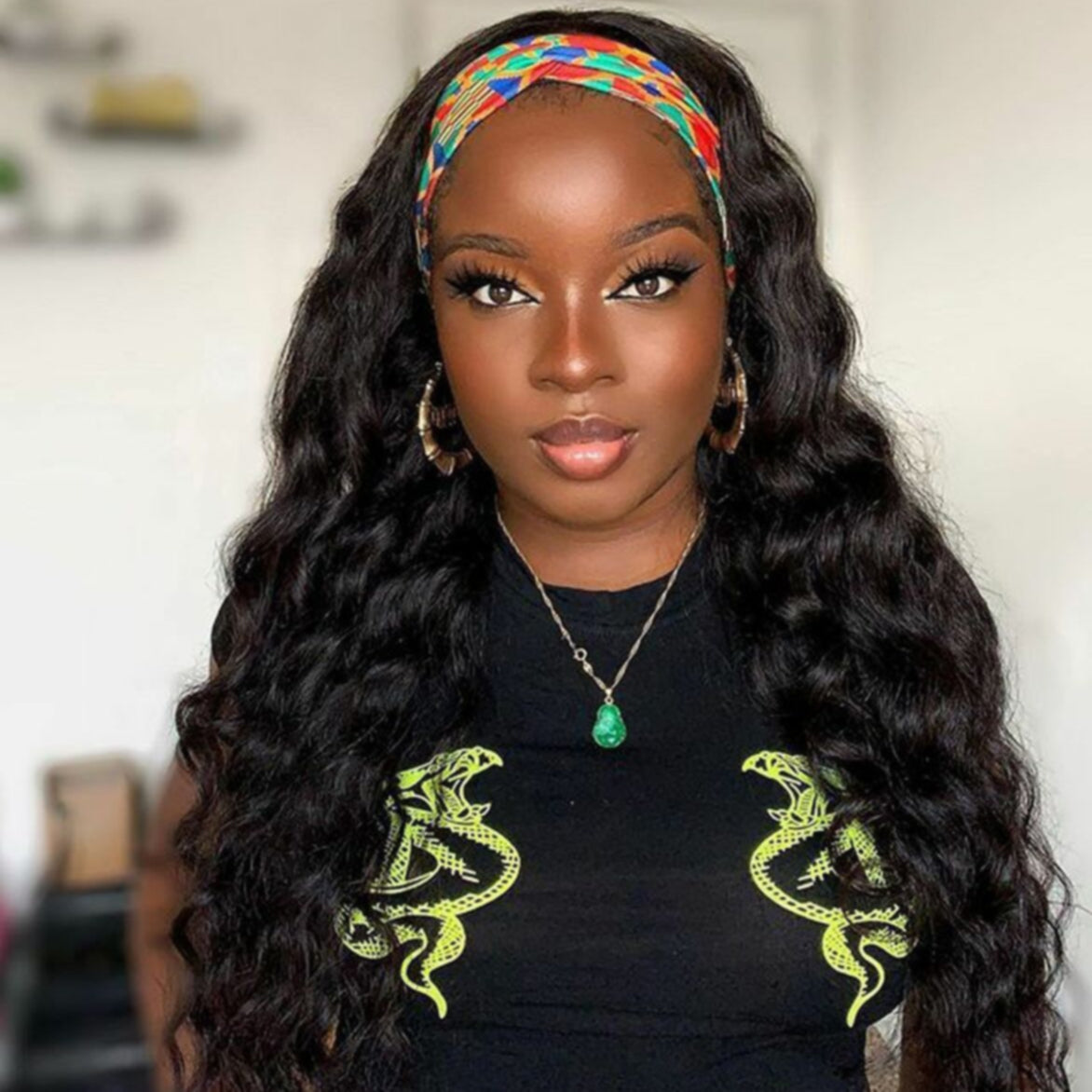 AngieQueen Loose Deep  Wave Human Hair Wig Glueless Wig Brazilian Virgin Hair Machine Made Headband Wig 180% Density