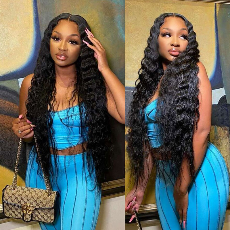 Angiequeen HD Lace 4X4 Loose Deep Wave Virgin Hair Long Transparent Pre-plucked Wig