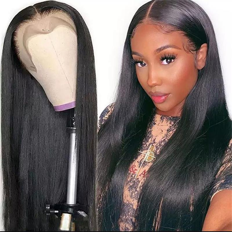 AngieQueen 13x4 T Part Lace Front Wigs Malaysian Silky Straight Human Hair Wigs 180% Density Pre-plucked