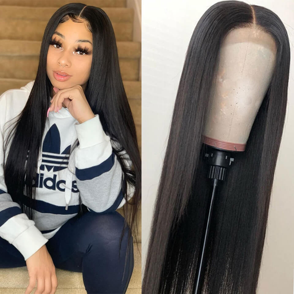 AngieQueen 13x4 T Part Lace Front Wigs Indian Silky Straight Human Hair Wigs 180% Density Pre-plucked