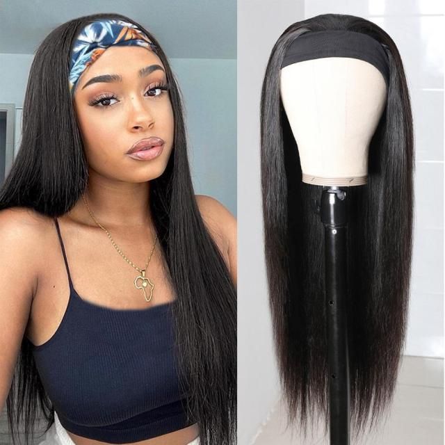 AngieQueen Straight Human Hair Wig Glueless Wig Brazilian Virgin Hair Machine Made Headband Wig 180% Density