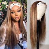 AngieQueen Straight Headband Wig Human Hair Highlight #4 /27  Remy  Full Machine Made Wig