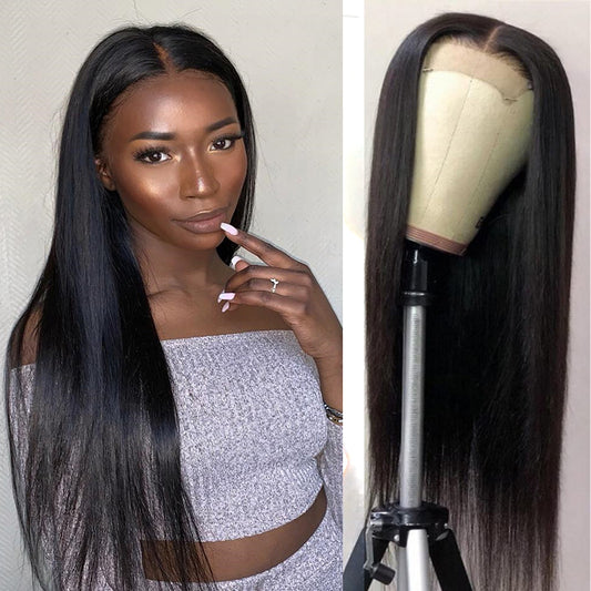 Angie Queen 4*4 Lace Closure Wigs Peruvian Straight Human Hair Wigs 180% Density Pre-plucked