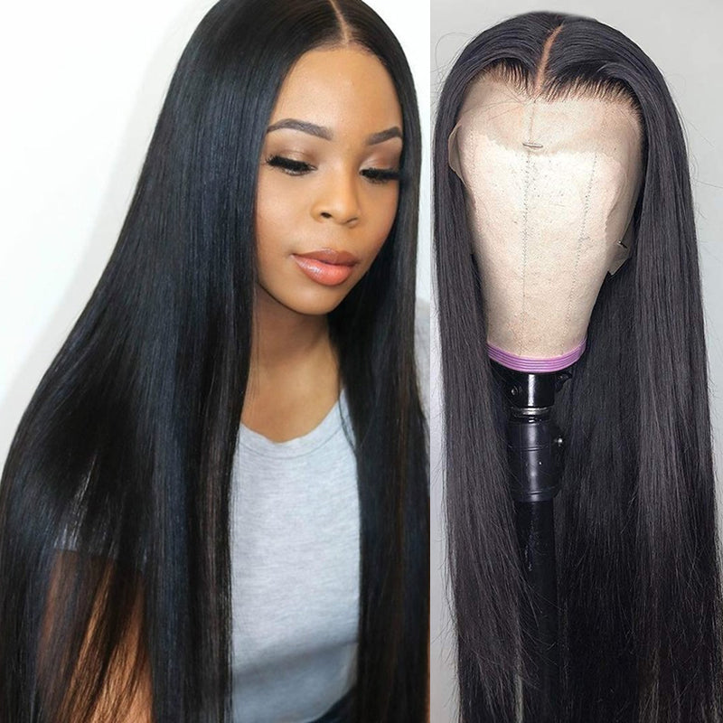 AngieQueen 13x4 T Part Lace Front Wigs Peruvian Silky Straight Human Hair Wigs 180% Density Pre-plucked
