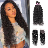 Angie Queen 3 Bundles with Closure Peruvian Water Wave Virgin Human Hair Weave Bundles