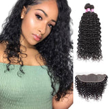 Angie Queen 3 Bundles with Frontal Indian Water Wave Virgin Human Hair Weave Bundles