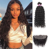Angie Queen 3 Bundles with Frontal Brazilian Water Wave Virgin Human Hair Weave Bundles