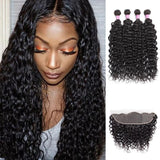 Angie Queen 4 Bundles with Frontal Peruvian Water Wave Virgin Human Hair Weave Bundles