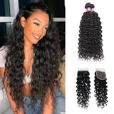 Angie Queen 3 Bundles with Closure Brazilian Water Wave Virgin Human Hair Weave Bundles