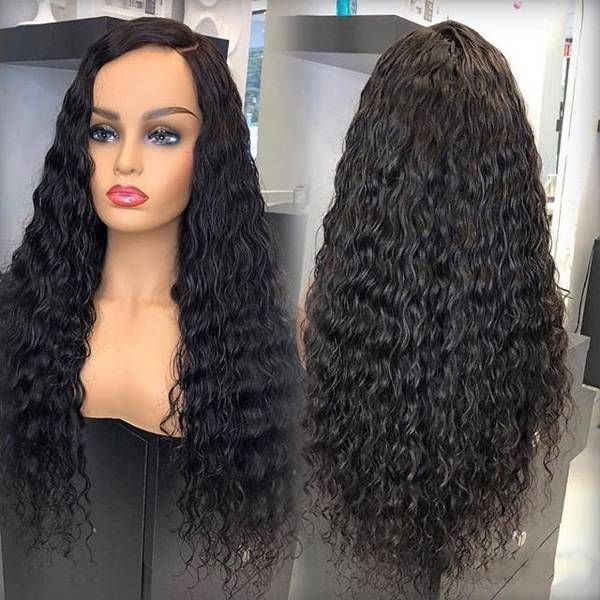 Angie Queen 4*4 Lace Closure Wigs Brazilian Water Wave Human Hair Wigs 180% Density Pre-plucked