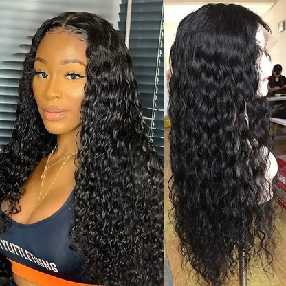 Angie Queen 4*4 Lace Closure Wigs Indian Water Wave Human Hair Wigs 180% Density Pre-plucked