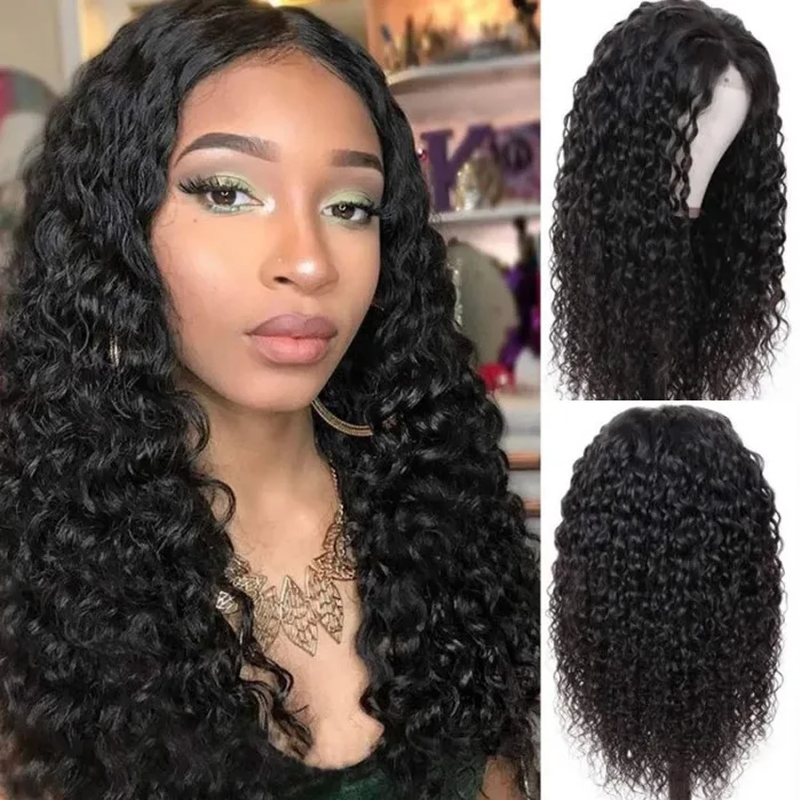 Angie Queen 4*4 Lace Closure Wigs Brazilian Water Wave Human Hair Wigs 180% Density Pre-plucked