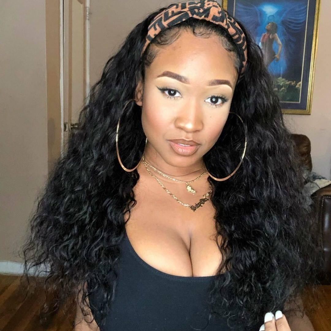 AngieQueen Water Wave Human Hair Wig Glueless Wig Brazilian Virgin Hair Machine Made Headband Wig 180% Density