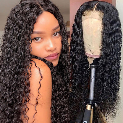 Angie Queen 4*4 Lace Closure Wigs Indian Water Wave Human Hair Wigs 180% Density Pre-plucked