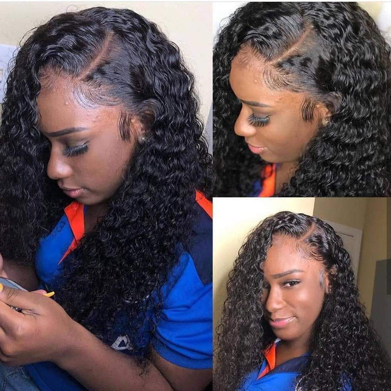 Lace Front Human Hair Wigs 13x4 Lace Wig Water Wave, Pre-plucked, 180% Density-Angie Queen 